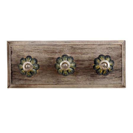 Yellow Blue Leaf Ceramic Wooden Hooks